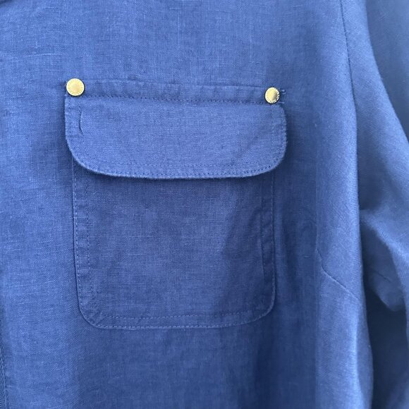 Ellen Tracy Tunic Top Womens 2X Blue Linen Zip Front 3/4 Sleeve Utility Office - Picture 4 of 13